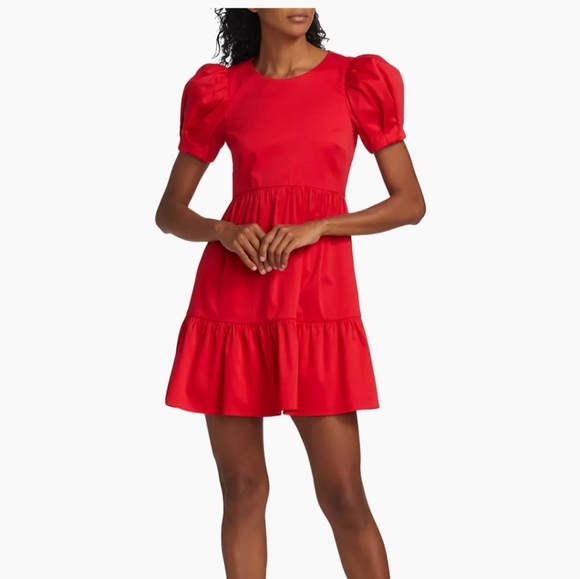 ALICE + OLIVIA Ann Curved Empire-Waist Tiered Cotton Minidress. Size 2 - Picture 14 of 14